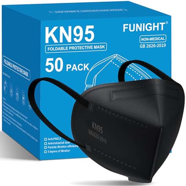 Image for article titled Funight KN95 Face Masks 50 Pack 5-Ply Breathable Filter Disposable Face Masks Black, Now 17% Off