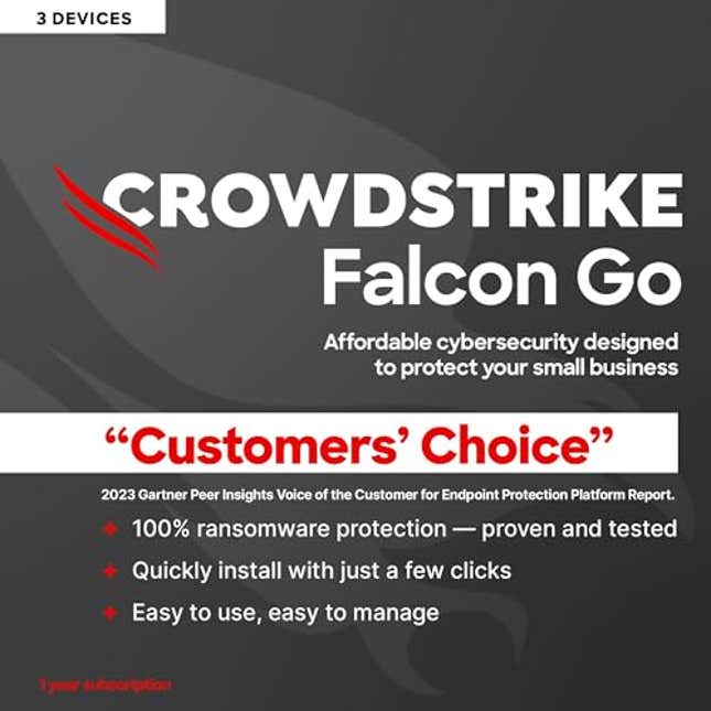 Image for article titled CrowdStrike Falcon Go | Cloud-Based Cybersecurity Software For Your Business | Includes Next-Gen Antivirus, Now 35% Off