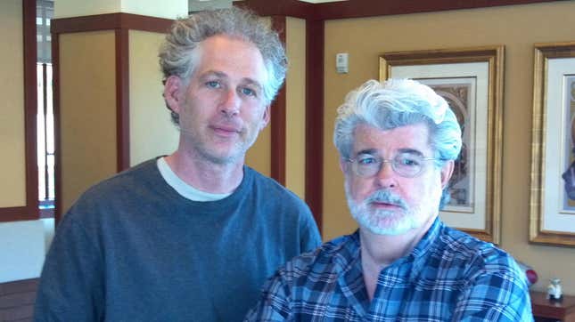 Author J.W. Rinzler stands with Star Wars creator George Lucas.