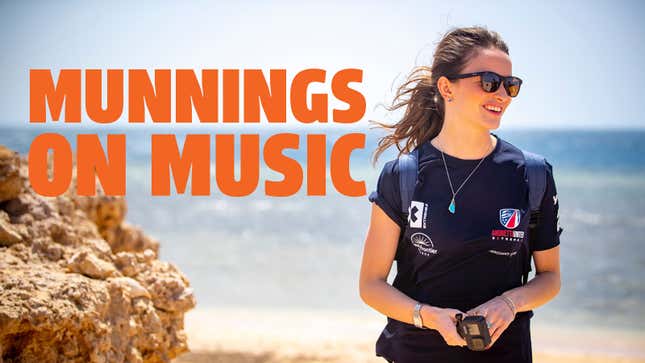 A photo of Extreme E driver Catie Munnings with the caption "Munnings on music" 