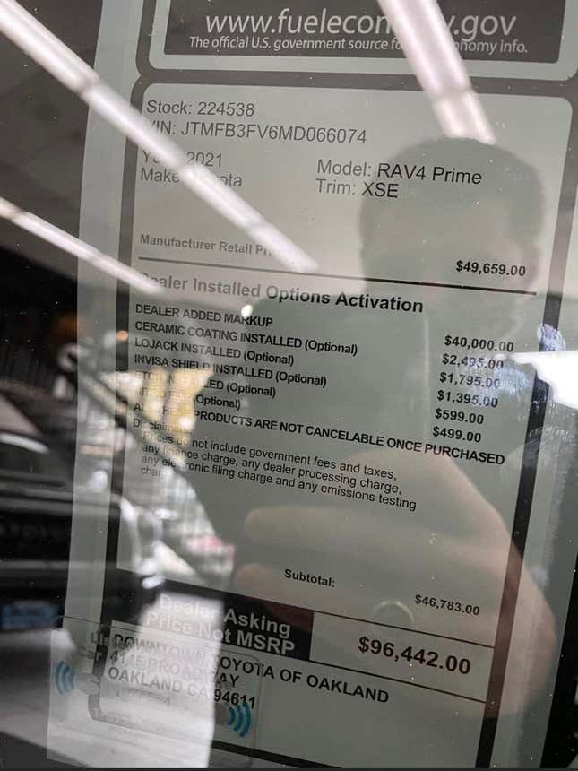 Image for article titled A Dealer Is Asking $97,000 For A Toyota RAV4 Prime