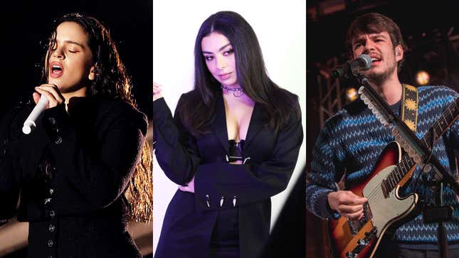 Left to right: Rosalía (Photo: Arturo Holmes / WireImage); Charli XCX (Photo: Rob Kim/Getty Images for iHeartRadio); Rex Orange County (Photo: Rick Kern/Getty Images)