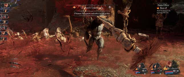 Players fight a large boss in Clair Obscur.