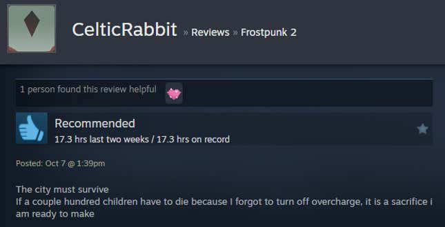 Image for article titled Frozen City Builder Frostpunk 2, As Told By Steam Reviews