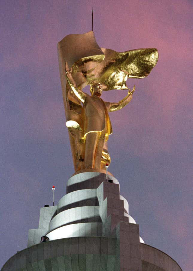 Undated file photo of the statue of Turkmen President Saparmurat Niyazov in the country's capital, Ashgabat.
