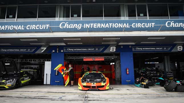 A photo of the pit lane at the Chang International Circuit in Thailand. 