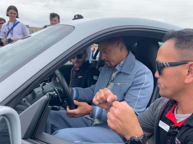  Will Smith getting situated to do a run at the autocross course in a 718 Cayman GTS