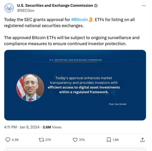 SEC'in hacklenmiş tweet'i.  Buradaki bilgiler, yayınlanma sırasında yanlıştır.