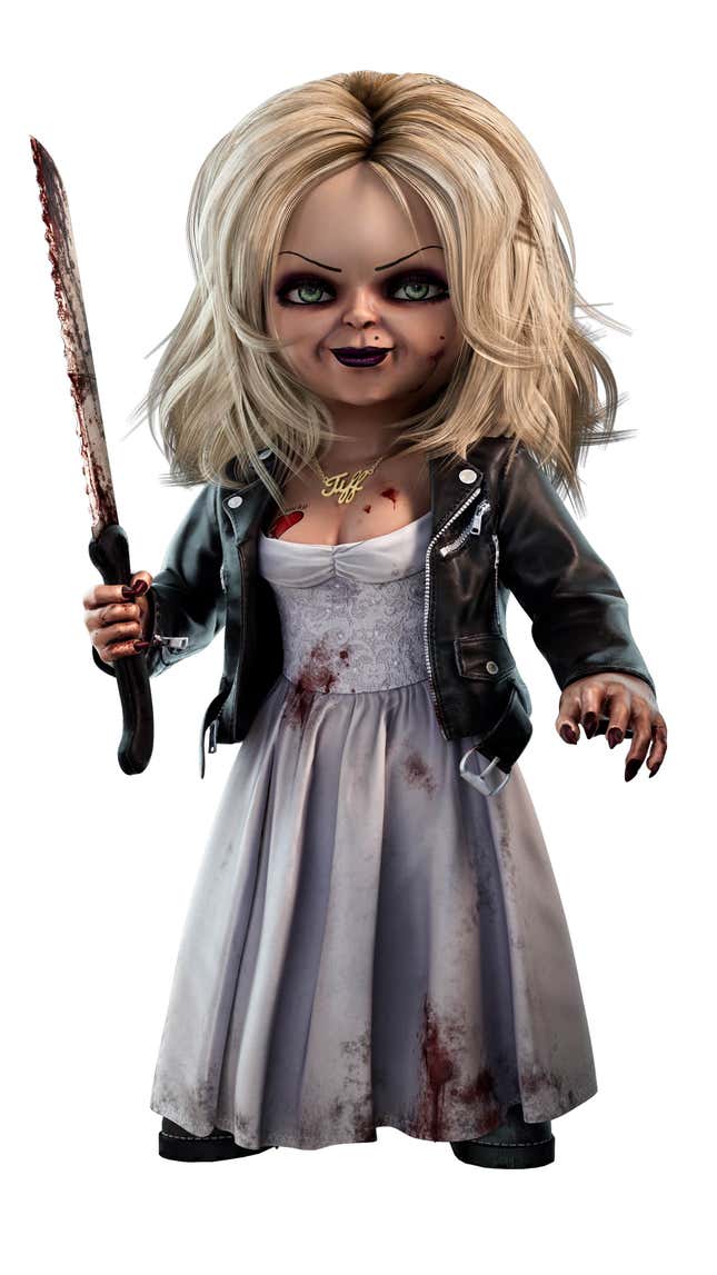 In Dead by Daylight, the Bride of Chucky stands with a knife.