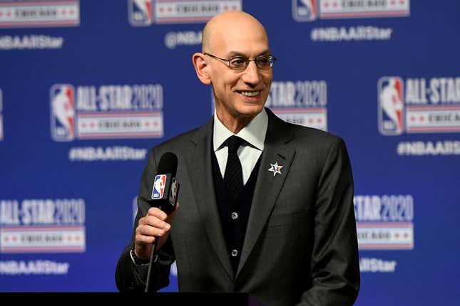 CHICAGO, ILLINOIS - FEBRUARY 15: NBA Commissioner Adam Silver speaks to the media during a press conference at the United Center on February 15, 2020, in Chicago, Illinois.