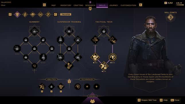 The Trooper skill tree in Dune Awakening.