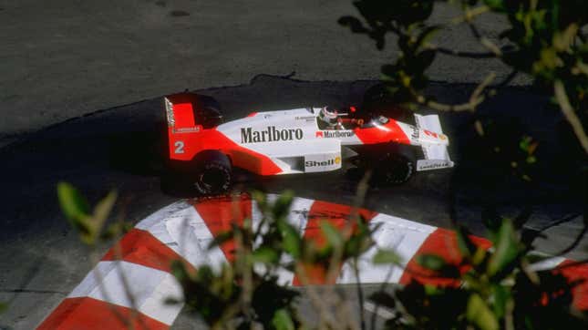 Before winning with Honda engines, ‘80s McLarens won with TAG-branded Porsche V6s. Ironically, this particular ‘87 Monaco race ended for Stefan Johansson with engine problems.