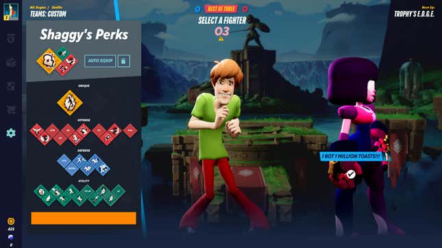 Shaggy from Scooby-Doo is shown with an assortment of "perk" icons next to him. 