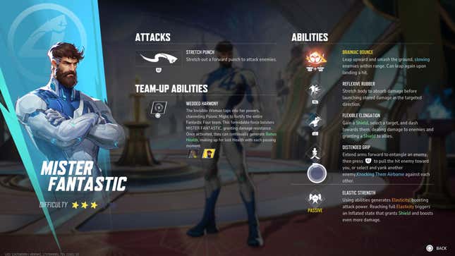 A screenshot shows Mr. Fantastic's various abiltiies.