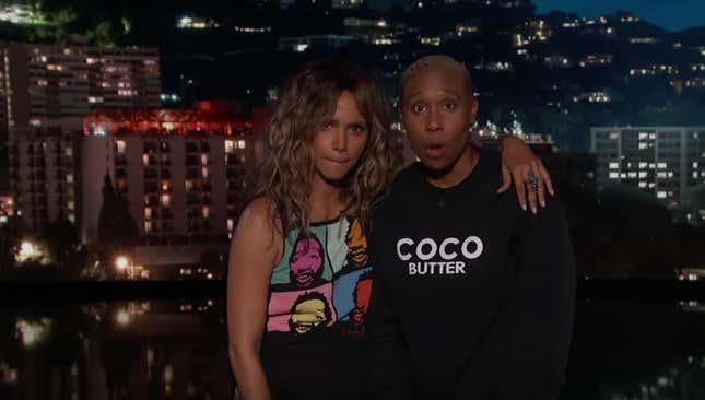 (L-R) Halle Berry and Lena Waithe, on Jimmy Kimmel Live