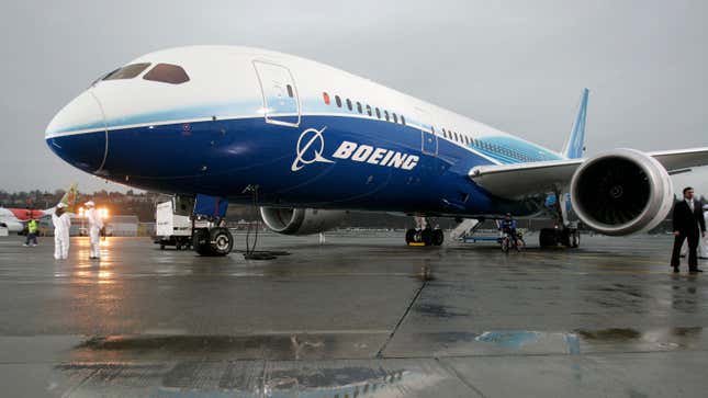 The Boeing logo on a 787 Dreamliner