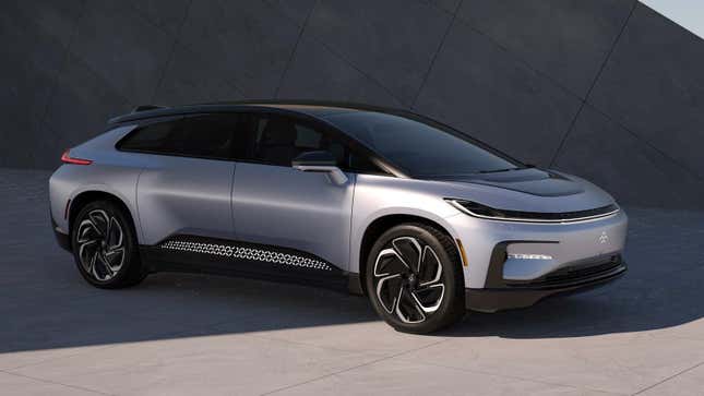 A silver Faraday Future FF 91 Futurist.