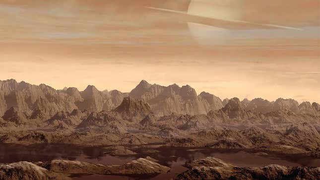 An artist’s concept of what it would look like from the surface of Titan.
