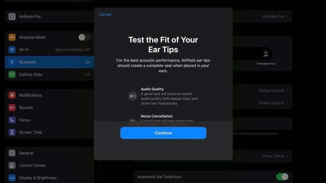 a screenshot of the ear tip fit test screen