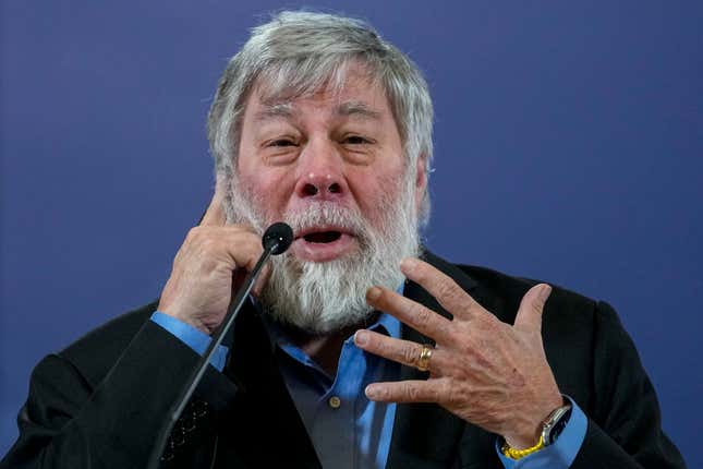 Apple co-founder Steve Wozniak speaks during a press conference after talks with Serbian President Aleksandar Vucic in Belgrade, Serbia, Wednesday, Dec. 6, 2023. Wozniak will receive a Serbian passport from the Balkan country&#39;s president after he was granted Balkan country&#39;s citizenship. (AP Photo/Darko Vojinovic)