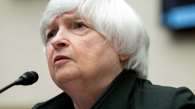 U.S. Treasury Secretary Janet Yellen testifies during a U.S. House Committee on Financial Services hearing on the Annual Report of the Financial Stability Oversight Council, on Capitol Hill in Washington, DC, U.S. May 12, 2022. 