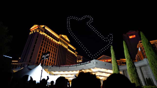 A photo of drones making a map of the Vegas grand prix circuit. 