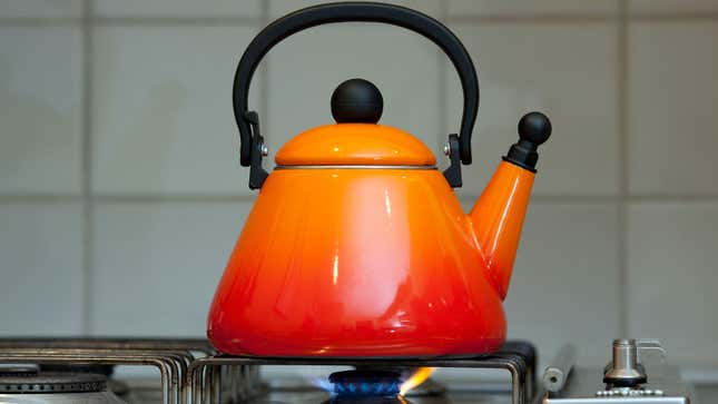 A kettle boiling on a stove 