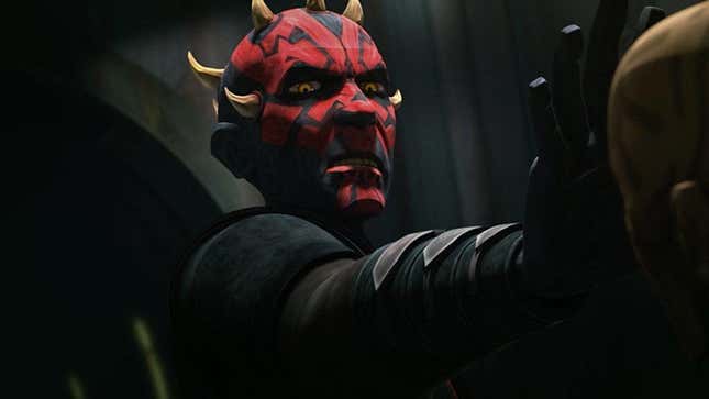 Darth Maul in Star Wars: The Clone Wars, using his Force powers on a captured Clone Trooper. 