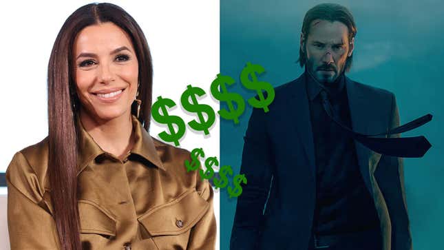 An image shows Eva Longoria and John Wick next to each other. 