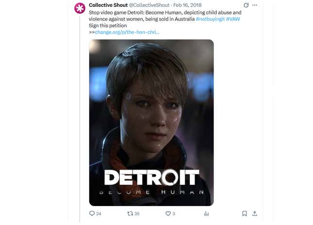 A petition against Detroit Become Human appears on X.