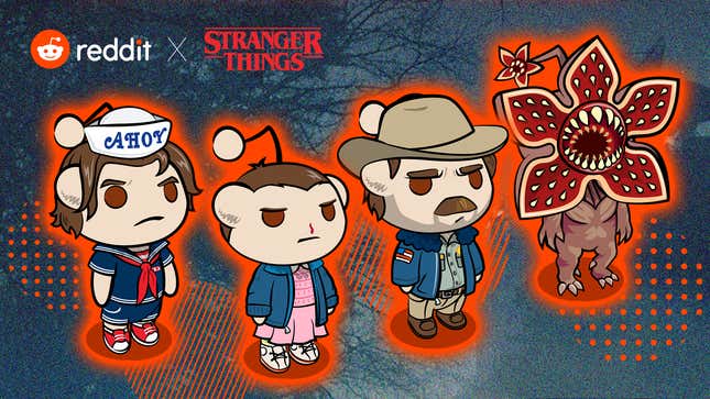 Reddit's four Stranger Things avatars are shown against a dark background.