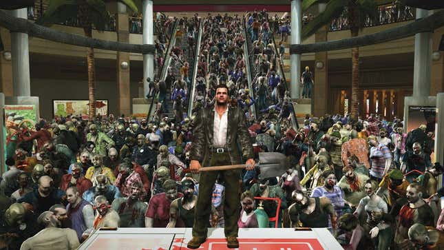 An image shows Frank West in front of a horde of zombies in Dead Rising. 