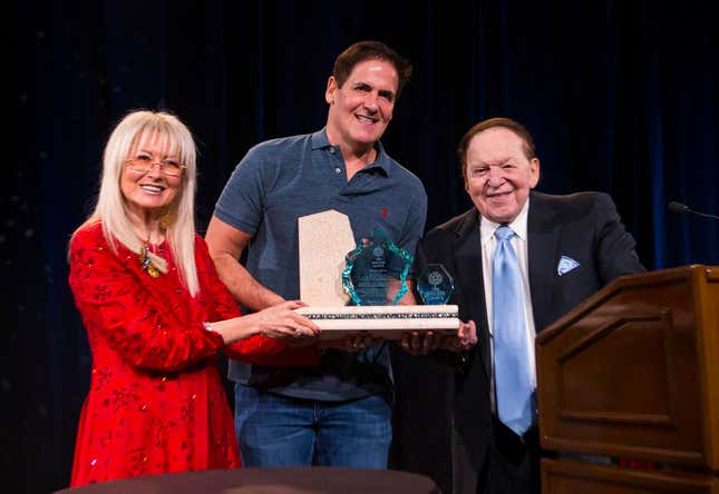 Mark Cuban sold the Mavs to Miriam Adelson, widow of the late Sheldon Adelson (r.).
