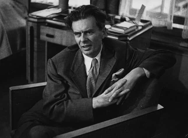Novelist and essayist Aldous Leonard Huxley (1894 - 1963) being interviewed in London on Nov. 6, 1948.
