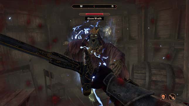 Fighting a Gloom Wraith with magic in Oblivion Remastered.
