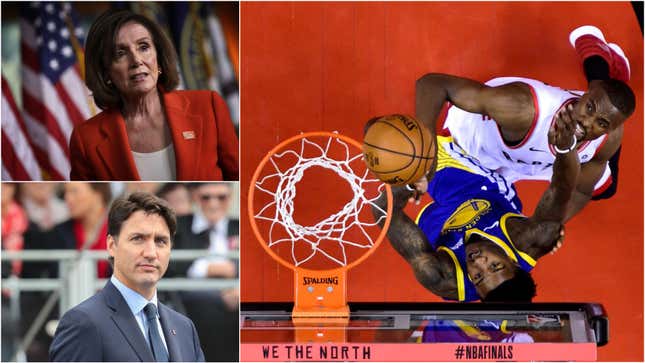 Image for article titled Nancy Pelosi, Justin Trudeau squander pandering opportunity with generic NBA Finals food bet