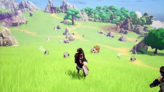 Overlooking monster-filled fields in the wild in Rune Factory: Guardians of Azuma.