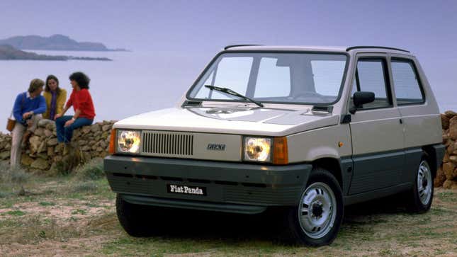 A silver Fiat Pando on a cliff