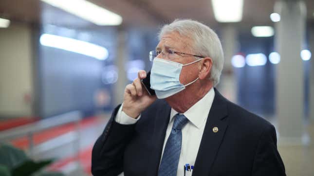 Sen. Roger Wicker (R-MS) arrives at the U.S. Capitol on February 11, 2021 in Washington, DC. 
