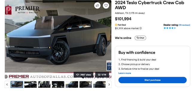 Image for article titled Tesla Cybertruck Owners Are Trying To Sell Their Used Trucks For More Than The Cost Of A Brand New One