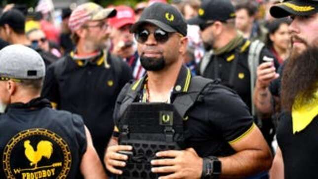 Then-Proud Boys leader Enrique Tarrio at a rally in Portland, Oregon in August 2019.