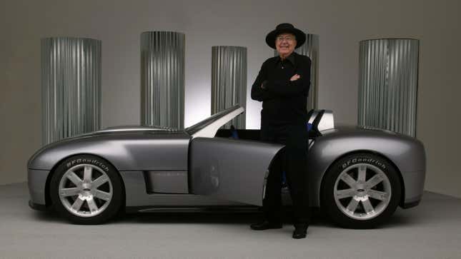Carroll Shelby, posed with the Ford Shelby Cobra concept in 2004.