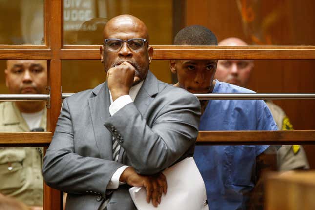 Chris Darden in court in Los Angeles April 4, 2019, for his client Eric Holder, accused killer of Nipsey Hussle