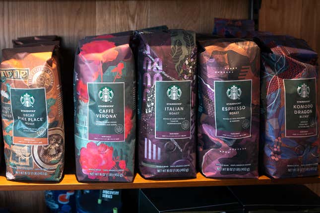 Coffee for sale at a Starbucks in Chicago, Illinois.