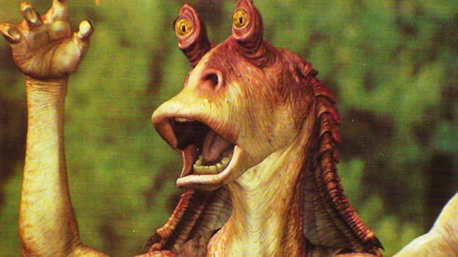 An image shows Jar-Jar Binks screaming. 