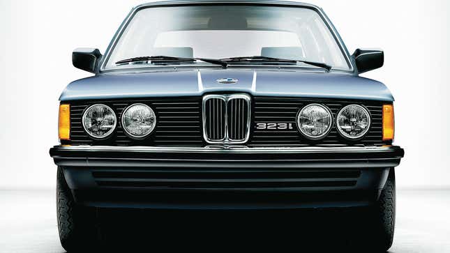 A photo of the front end of a vintage BMW. 