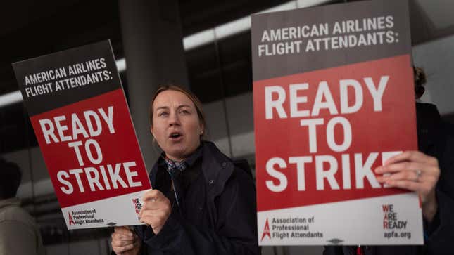 American Airlines flight attendants on a picket line