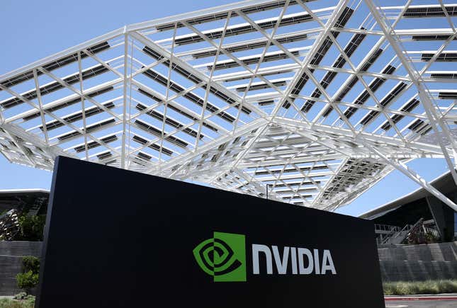 sign is posted in front of Nvidia headquarters