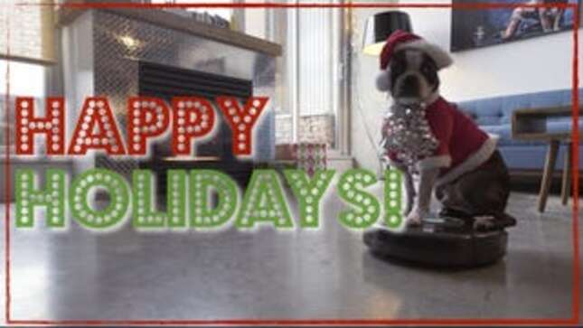 Watch a Dog Dressed as Santa Riding a Roomba Just Because It's Christmas
