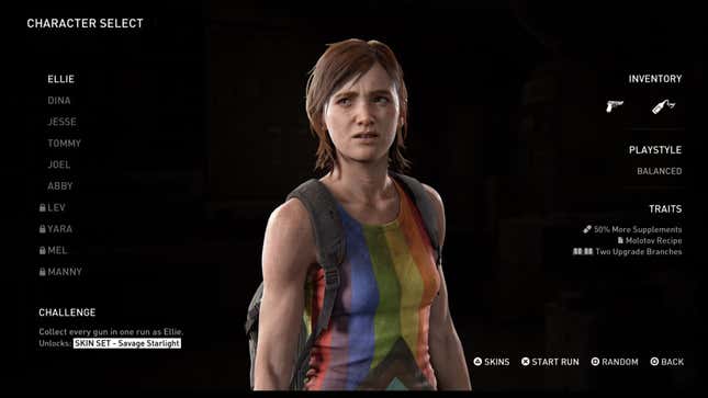 The character select screen shows Ellie.